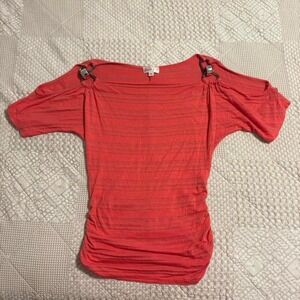 Fiona & Purple bright pink top with open shoulder and bejeweled detail